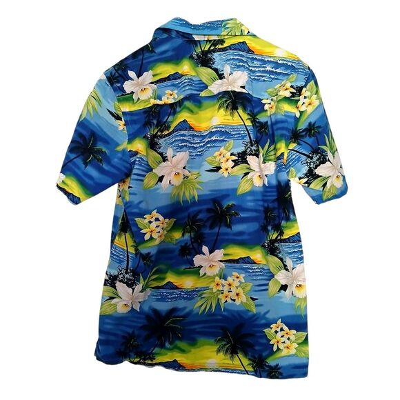 Favant Blue Hawaiian Shirt for Men Vibrant Floral Tropical Short Sleeve Medium - Picture 3 of 10